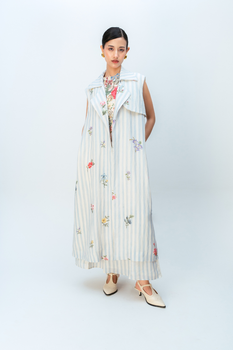 Sugar Veil Trench linen jacket/overlay by Ode to Odd in blue for women in Singapore