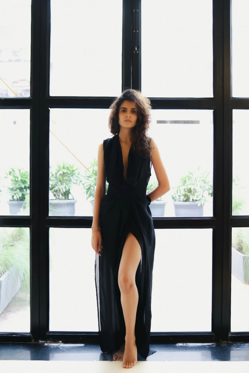 Kamya Hooded Wrap Dress silk Buy Kamya Hooded Wrap Dress from C&W | Dresses for Women by Ituvana for women in Singapore
