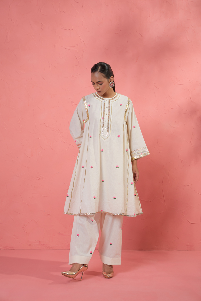 Lotus Blush Set cotton cambric light kurta set by AAVIDI in multicolor for women in Singapore