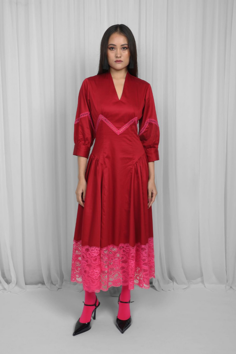 Belinda Dress-Red & Pink 100% cotton Buy Belinda Dress-Red & Pink from C&W | Dresses for Women by Leh Studios in multi color for women in Singapore