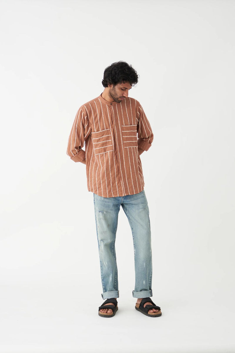 ASYMMETRIC POCKET DETAIL SHIRT - CHAMPANGE by THREE Men for men in Singapore