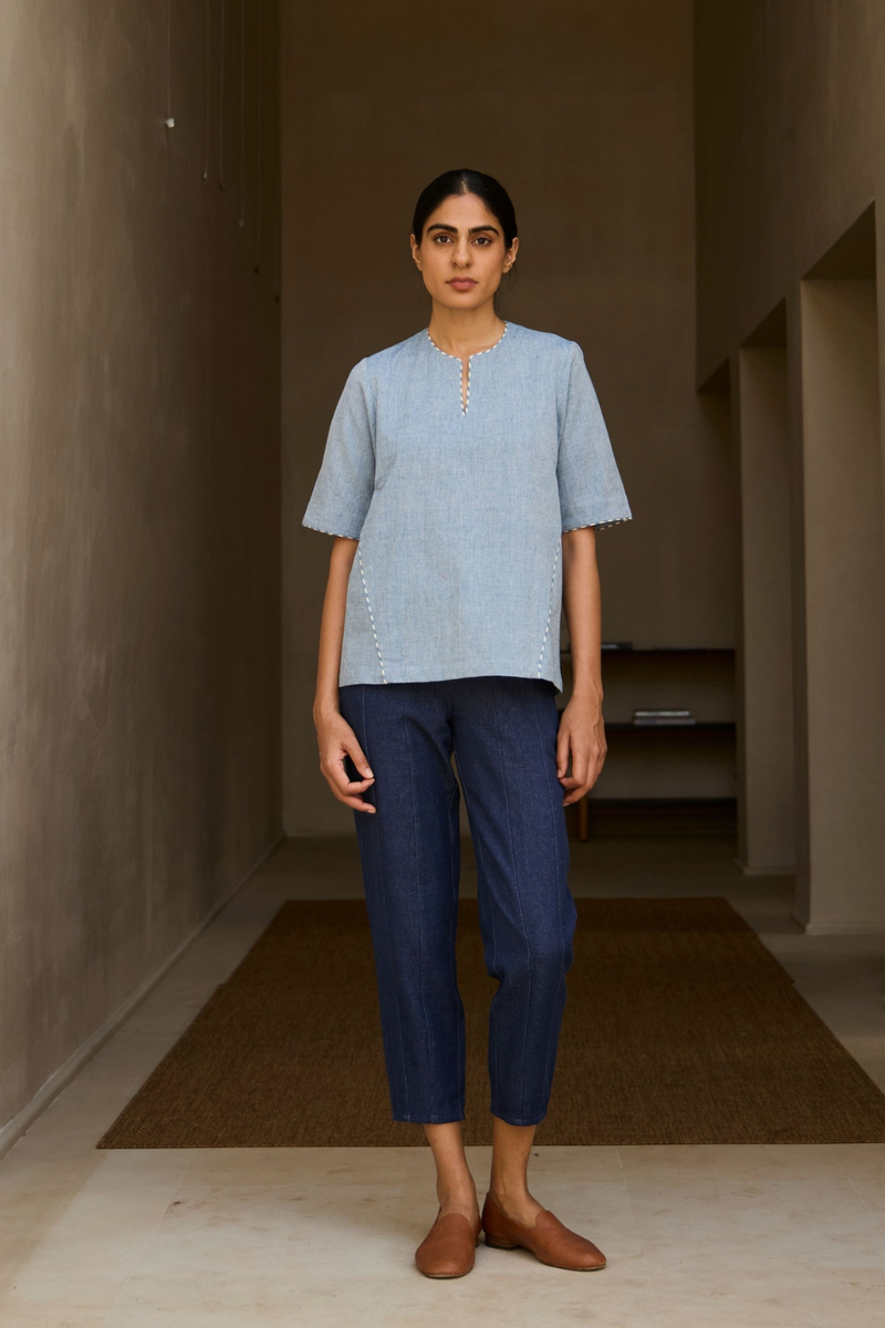 Polina Handwoven Blue Top cotton by The Summer House in blue color for women in Singapore