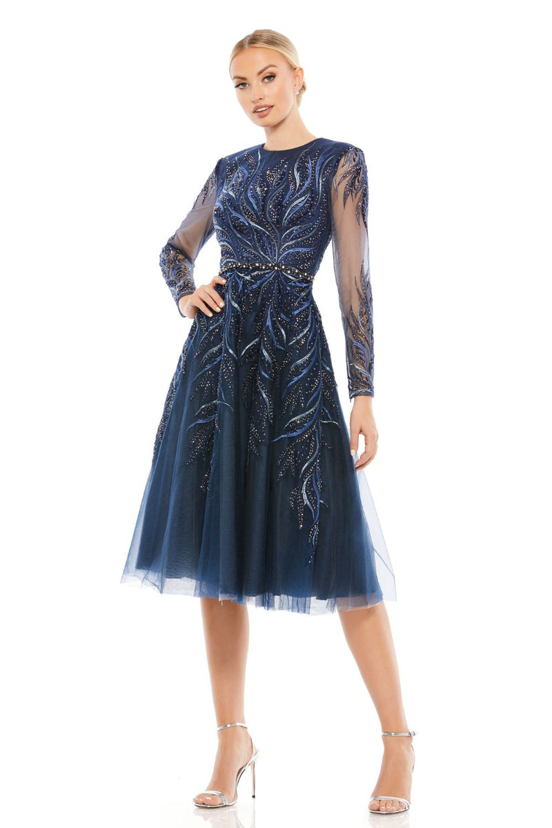 A11136-SEQUINED LONG SLEEVE HIGH NECK TRUMPET DRESS by Mac Duggal for women in Singapore