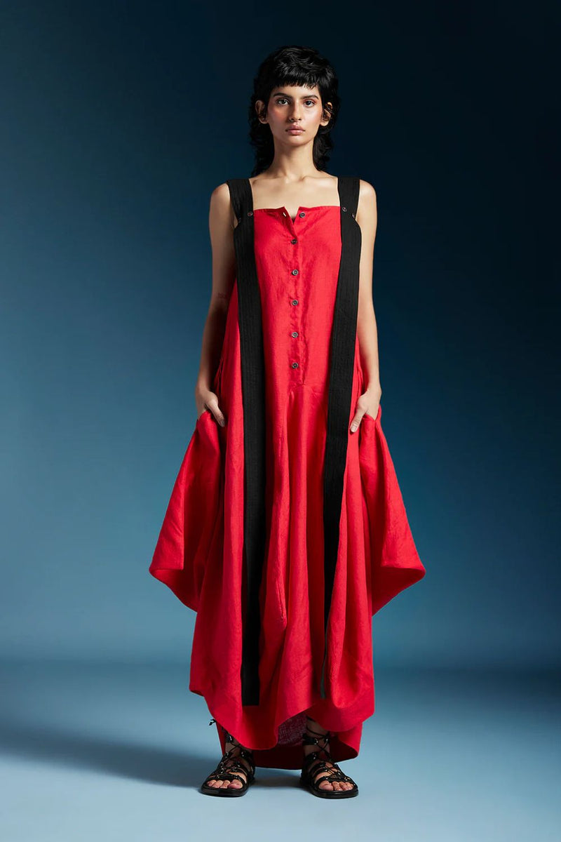 Sienna Dress-Red linen by Chola in red color for women in Singapore