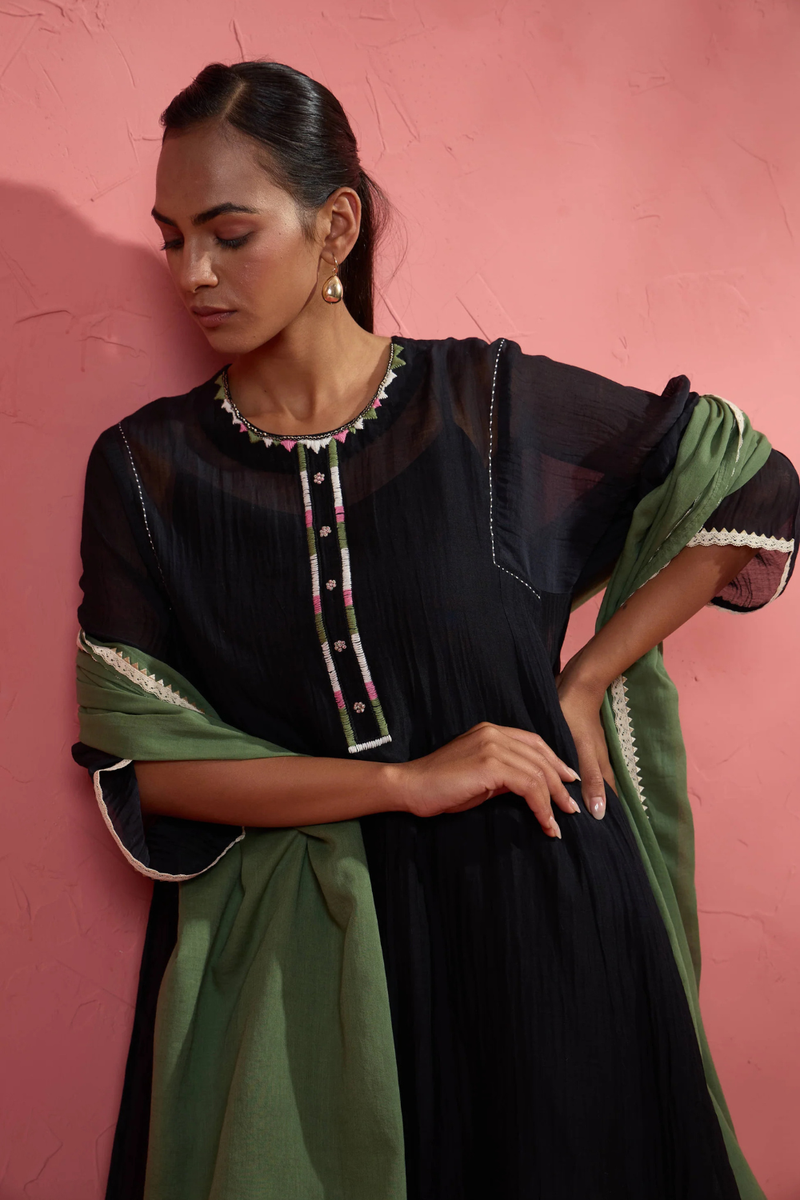 Green Zoya Dupatta cotton cambric dupatta by AAVIDI for women in Singapore