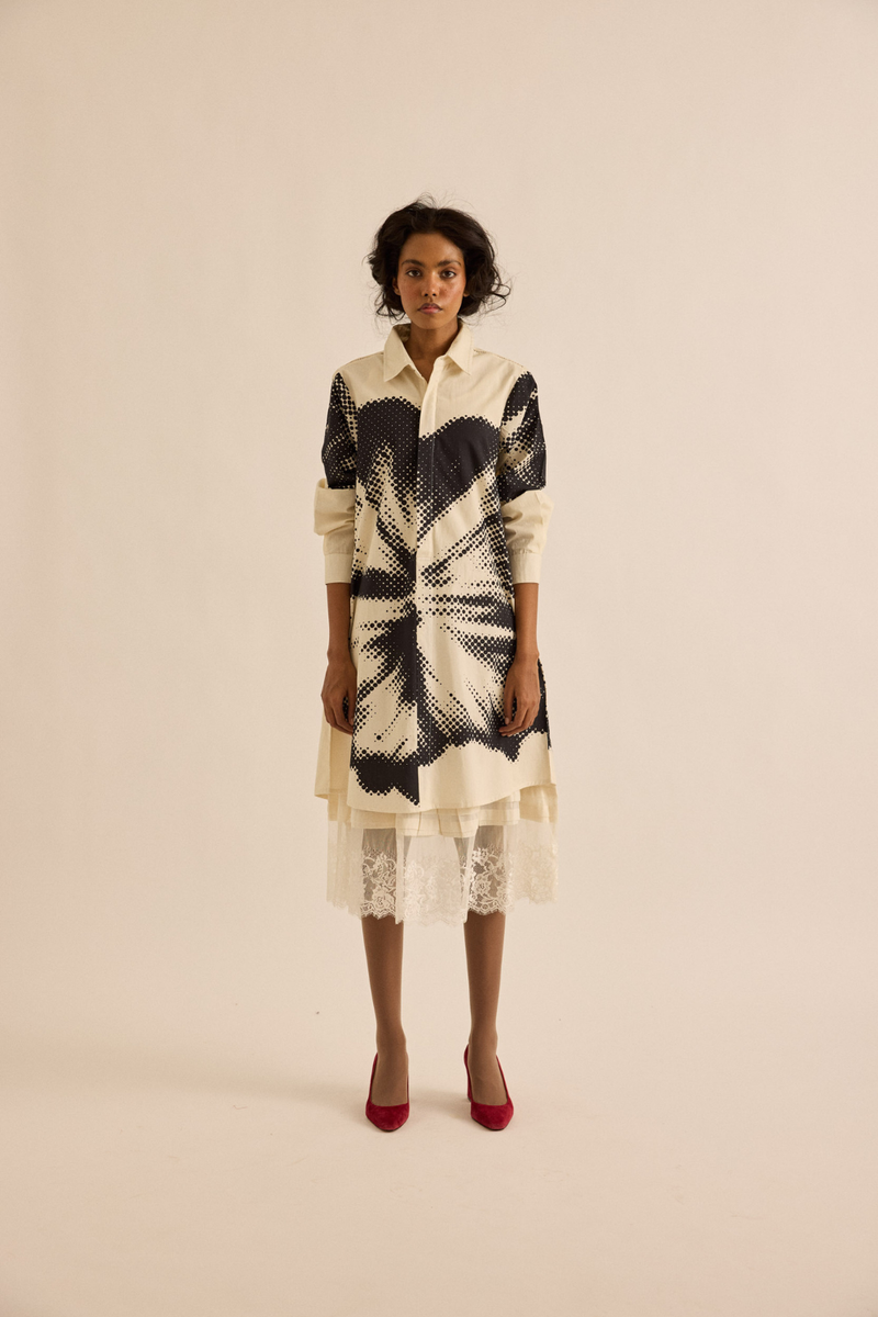 Baccara Shirt Dress poplin dress by Khara Kapas in off-white for women in Singapore