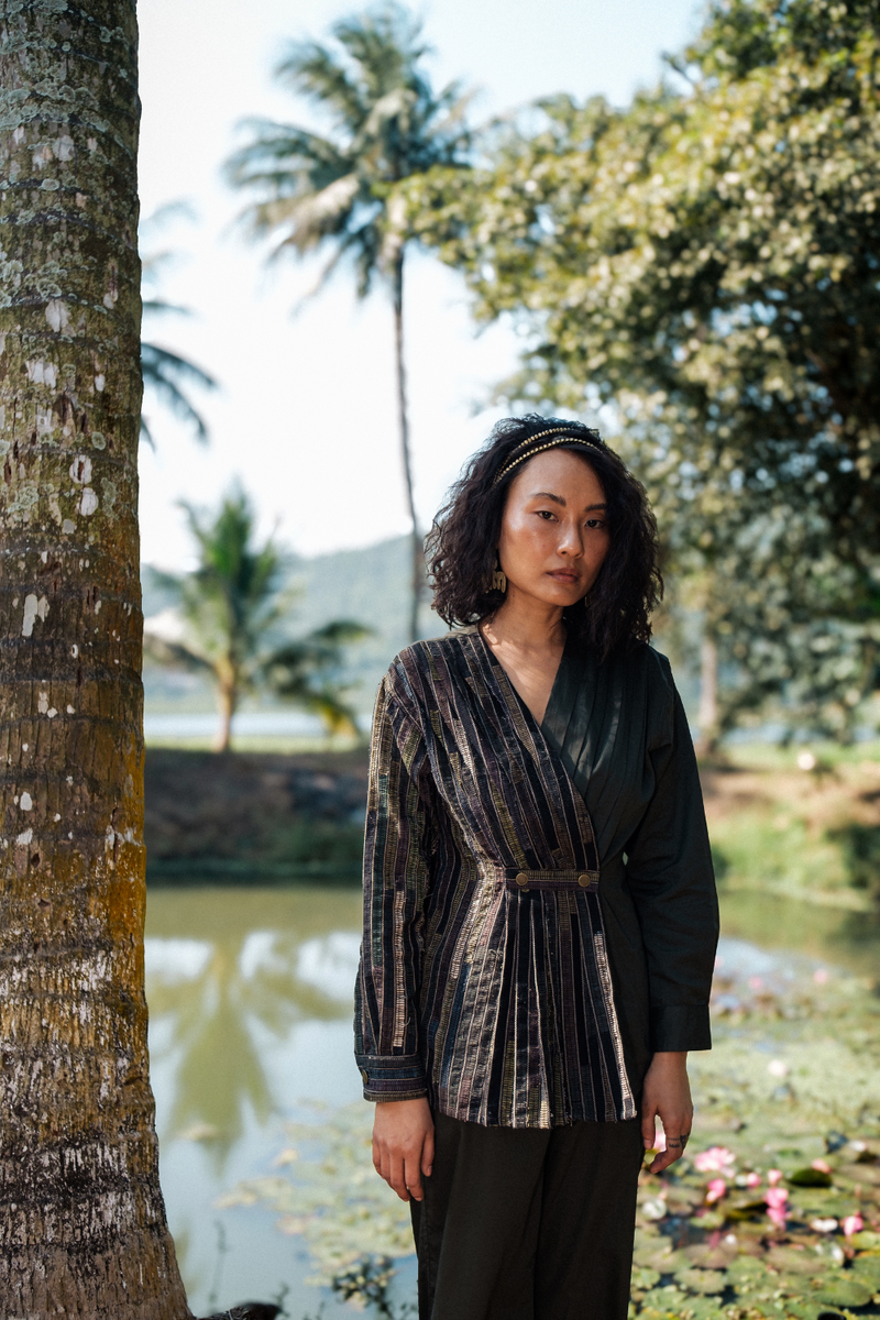 Upcycled Florence Top - Green cotton by The Terra Tribe in green color for women in Singapore
