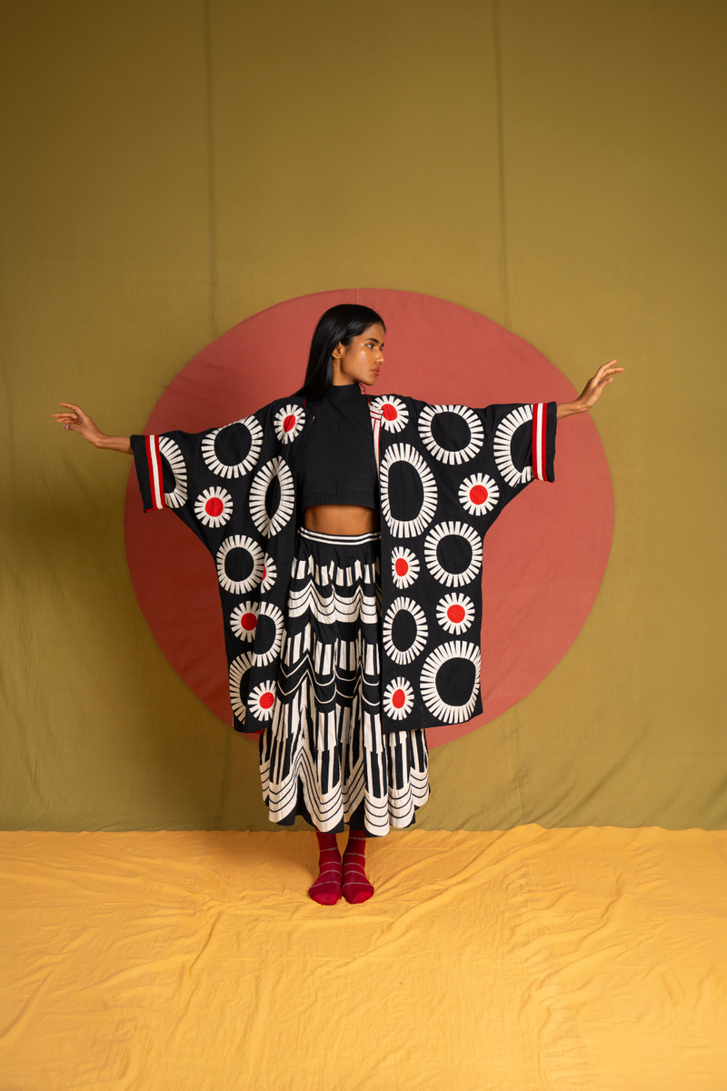 Naseem Moma Jacket-Black, white and Red kora cotton jacket/overlay by Ka-Sha in red for women in Singapore