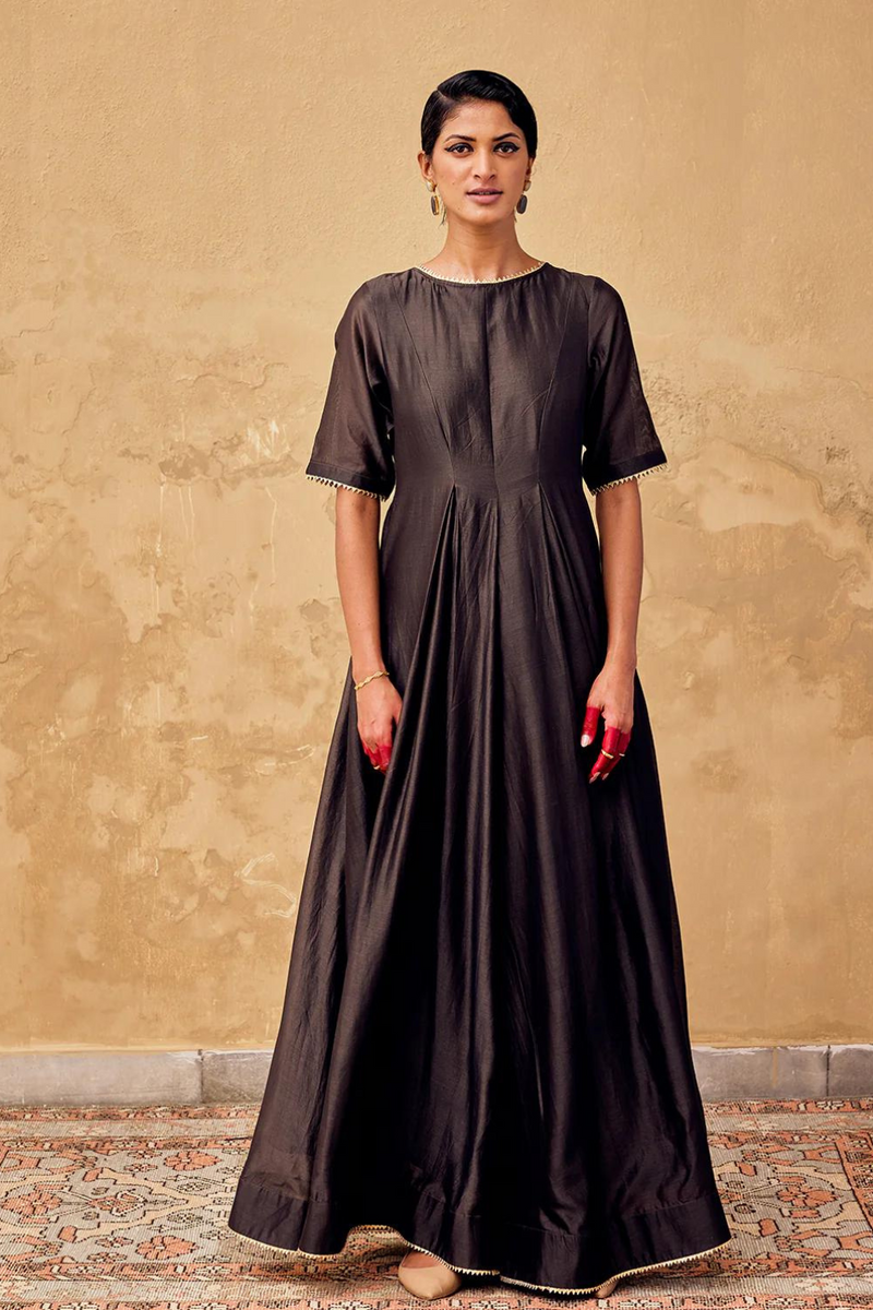 Shaam Jumpsuit chanderi by Khara Kapas in charcoal for women in Singapore