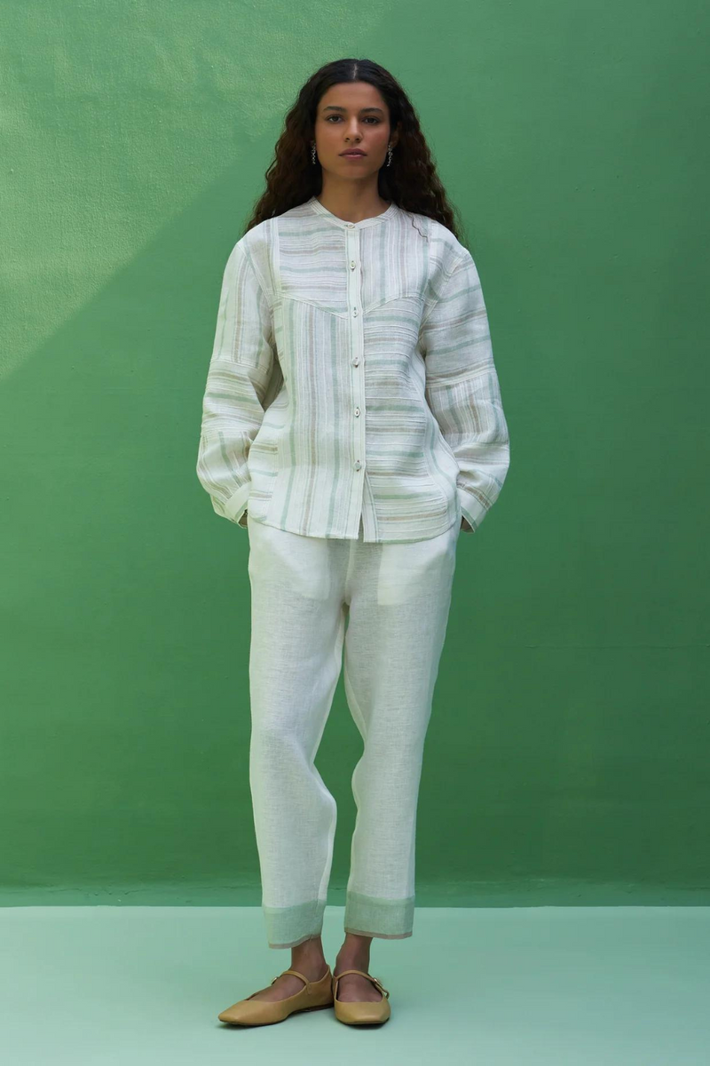 Miyu Pintucked Linen Shirt
- Mint linen by Manan in mint color for women in Singapore