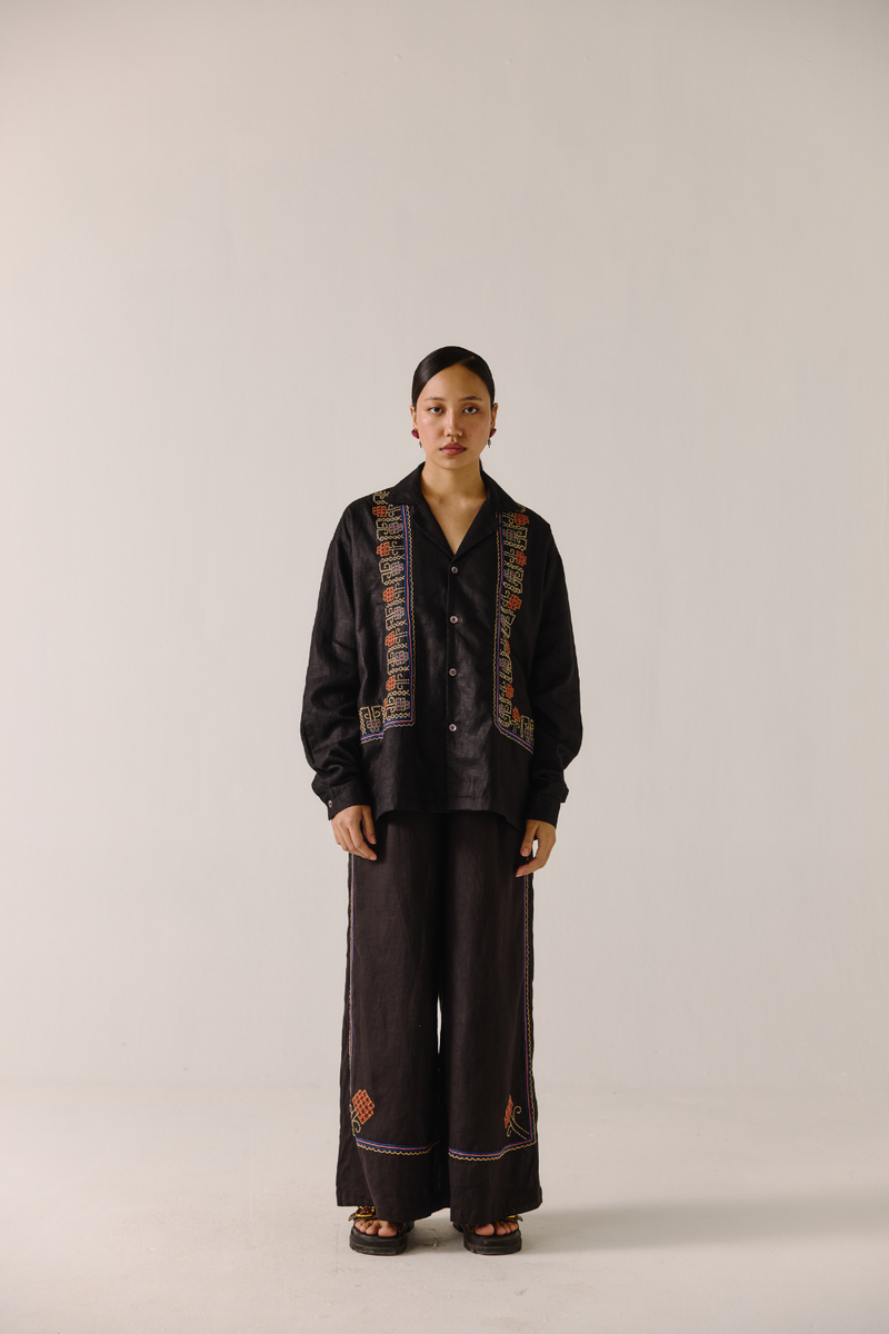Unisex Set (full sleeve) linen by CORD in black for women in Singapore
