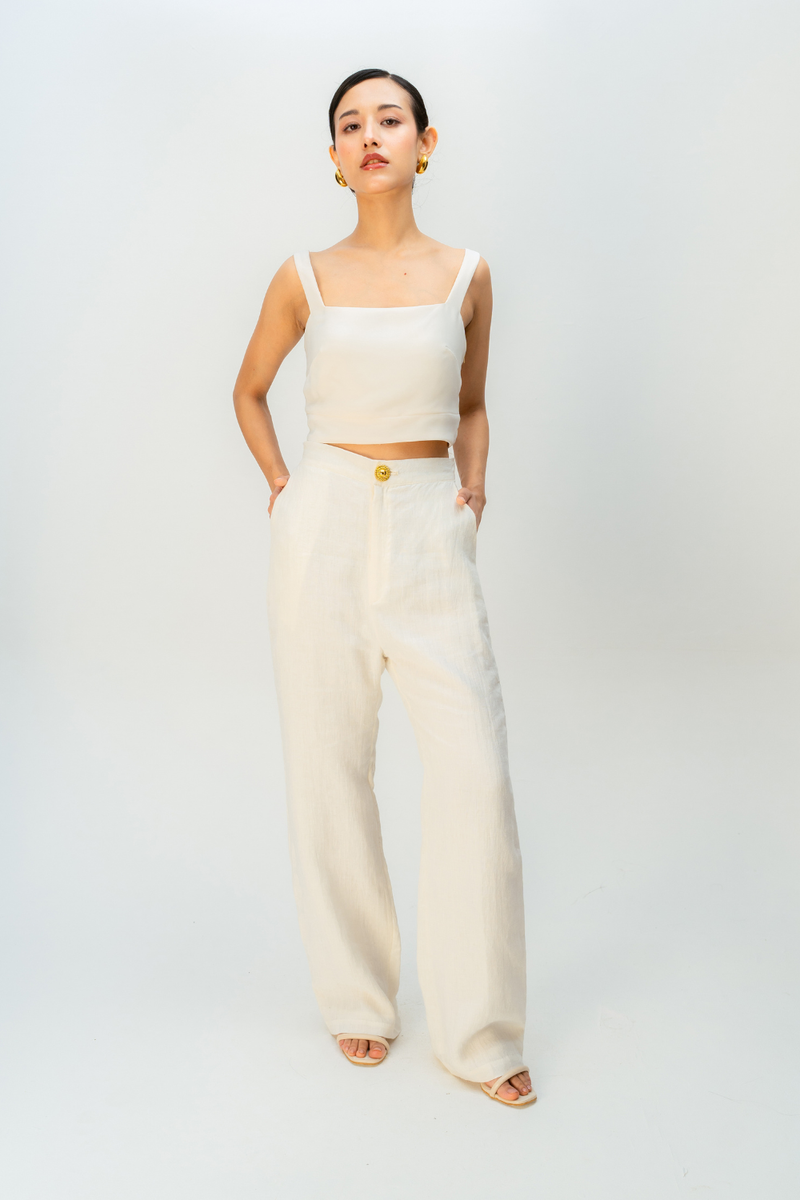 SOFT SAND TROUSER linen pant/trouser by Ode to Odd in off white for women in Singapore
