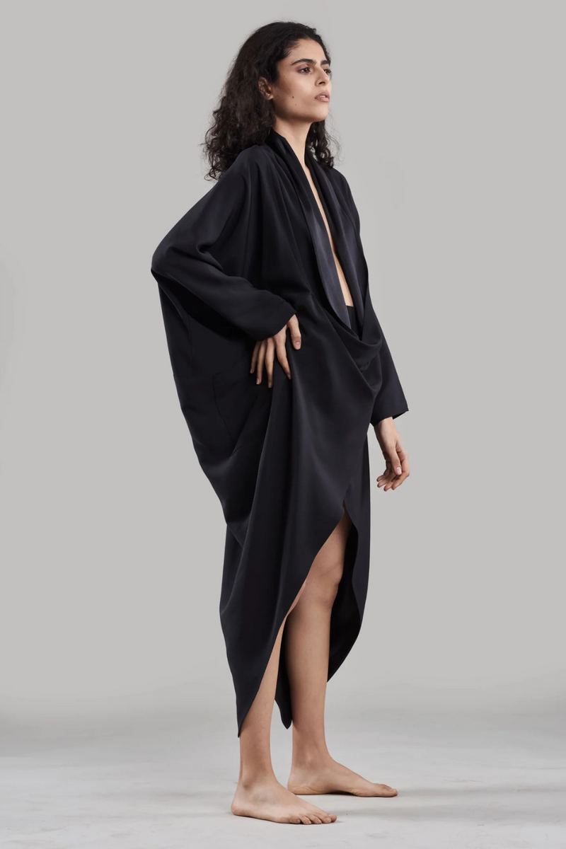 Amala Cape Dress silk Buy Amala Cape Dress from C&W | Dresses for Women by Ituvana in black color for women in Singapore