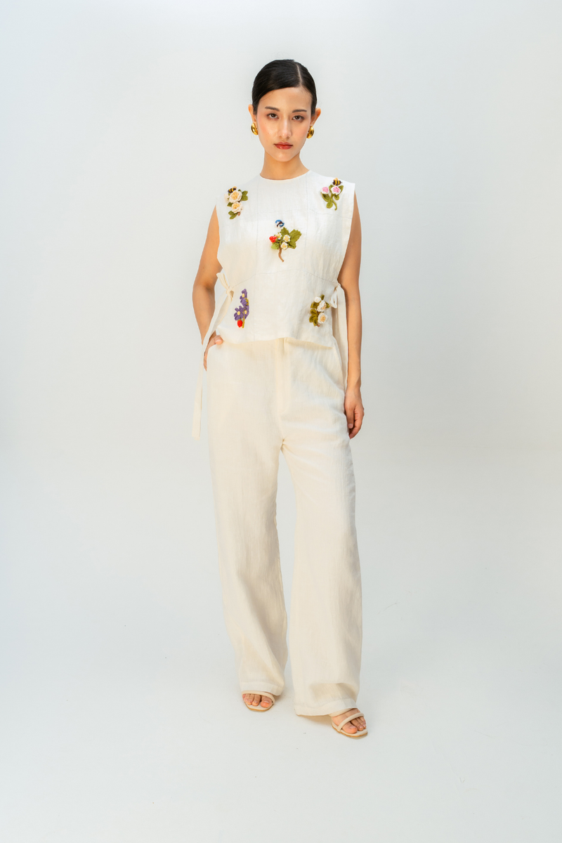 HONEY LANTERN BIB linen jacket/overlay by Ode to Odd in off white for women in Singapore
