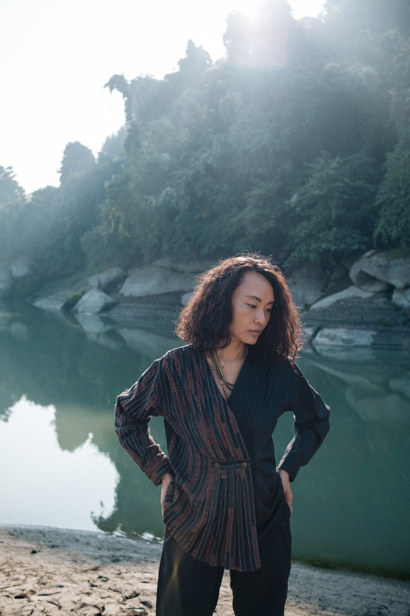 Upcycled Florence Top - Black Copper cotton by The Terra Tribe in black color for women in Singapore