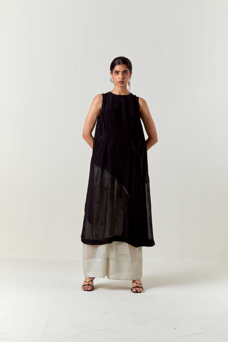 ASYMMETRIC TUNIC CO-ORD-BLACK organza by THREE in black color for women in Singapore
