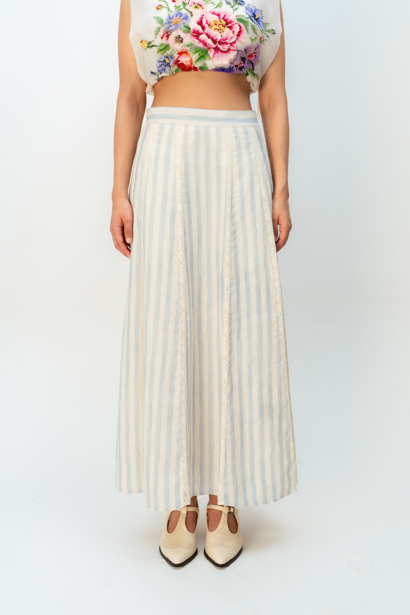 MEADOW LINE SKIRT linen skirt by Ode to Odd in blue for women in Singapore