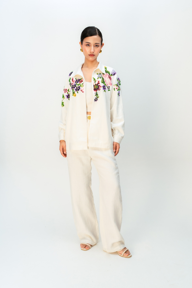 TINTS OF YOU JACKET handwoven denim jacket/overlay by Ode to Odd in off white for women in Singapore
