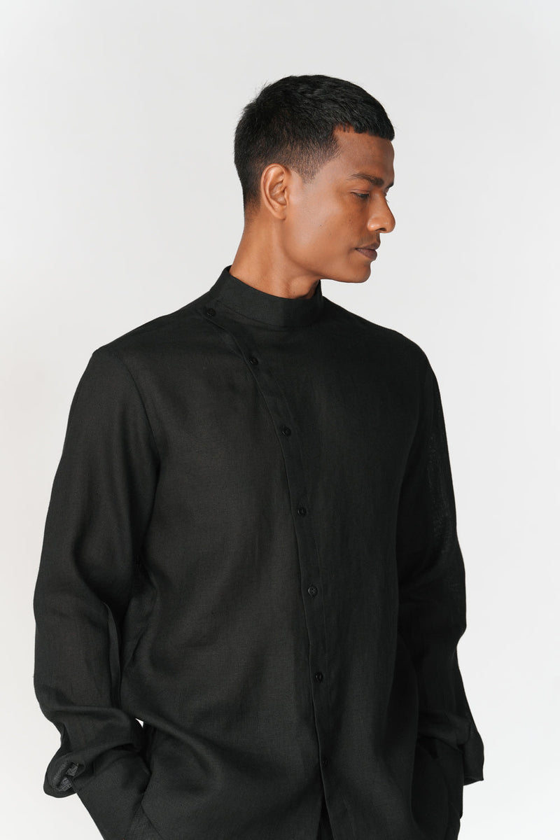 Asymmetric Front Panel Shirt top/shirt by Turn Black in black for men in Singapore