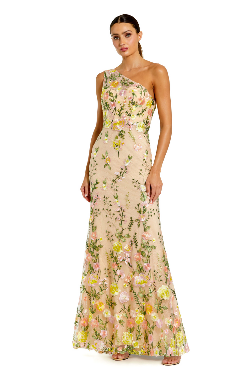 68606-Floral Embroidered Gown-Yellow Multi mul by Mac Duggal in yellow color for women in Singapore