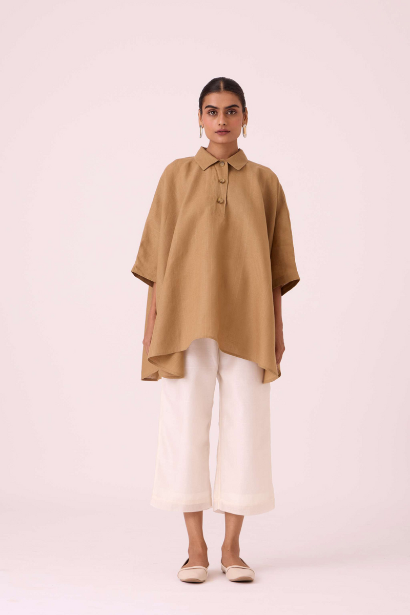 Liberty Tan Linen Cape Top linen by The Summer House for women in Singapore