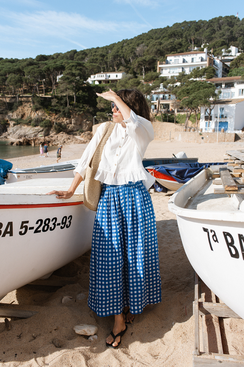Oxford Skirt-Blue Checks handwoven cotton skirt by World of Crow in multicolor for women in Singapore