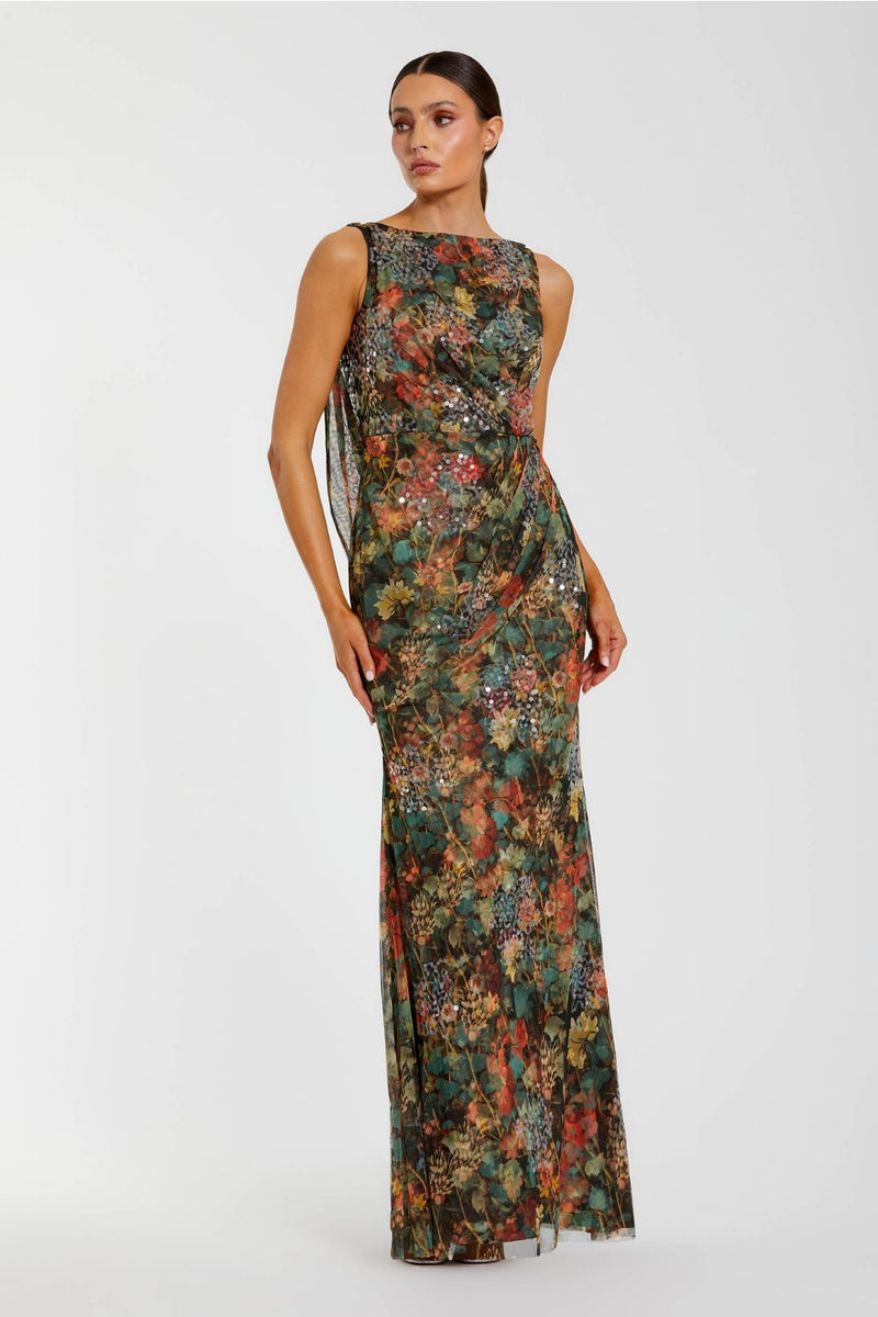 94263-Multicolor Floral Embellished Column Gown mul by Mac Duggal in multi color for women in Singapore