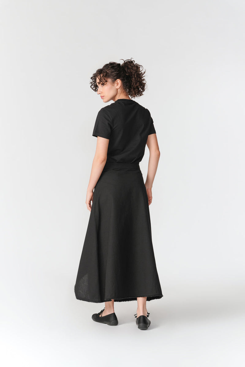 Frayed Edge Asymmetric Skirt skirt by Turn Black in black for women in Singapore