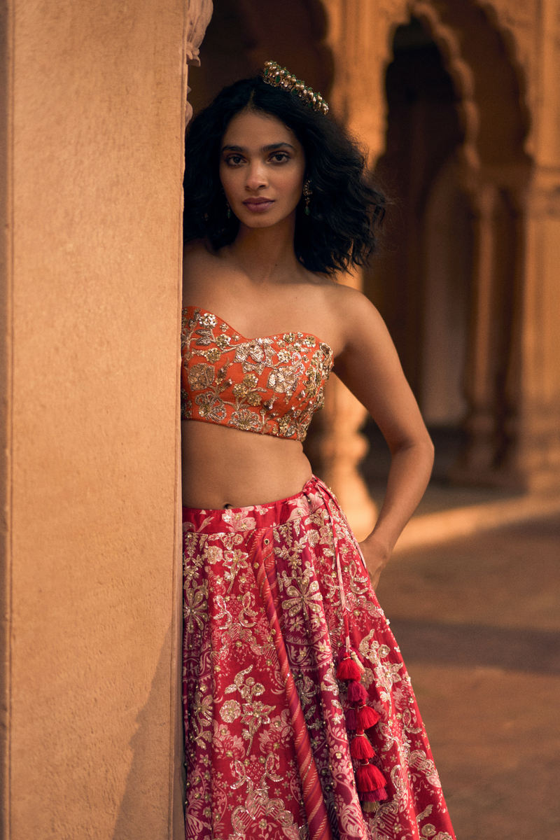 PH-2480 
Bustier
Lehenga 
Dupatta Set by Paulmi & Harsh for women in Singapore