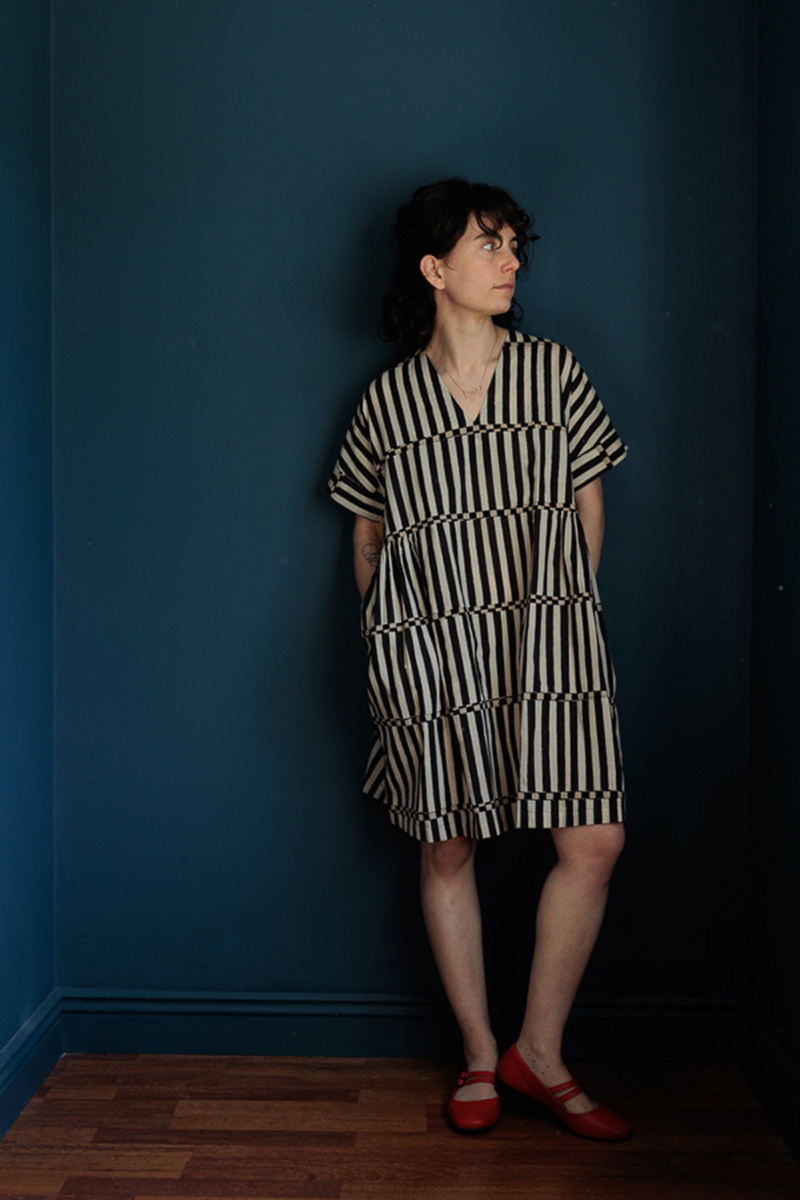 Timeless Stripe Dress-Black handwoven cotton dress by World of Crow in multicolor for women in Singapore
