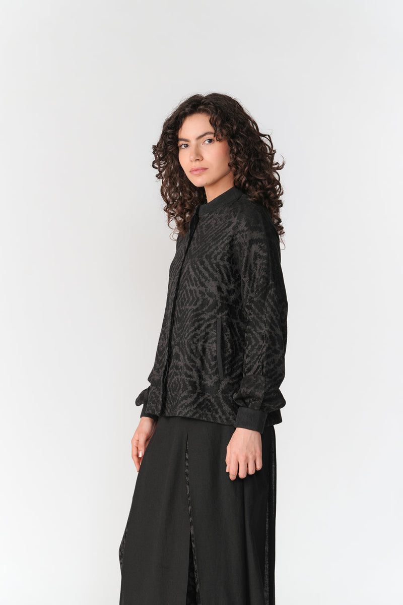 Jacquard Chenille Short Jacket jacket/overlay by Turn Black in black for women in Singapore