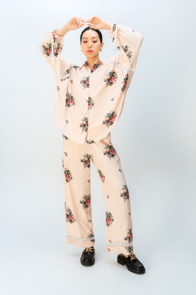 RAW ROMANCE CO-ORD SET crepe co-ord set by Ode to Odd in blush pink for women in Singapore