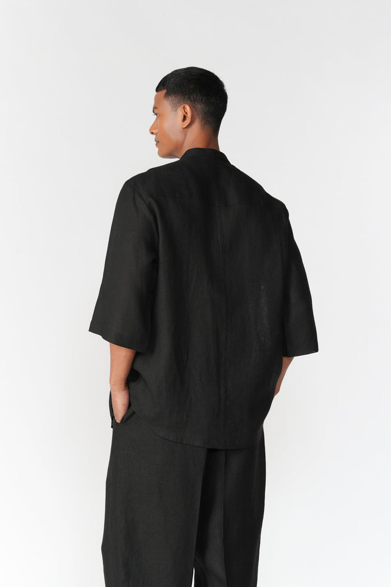 Double Pleat Shirt top/shirt by Turn Black in black for men in Singapore