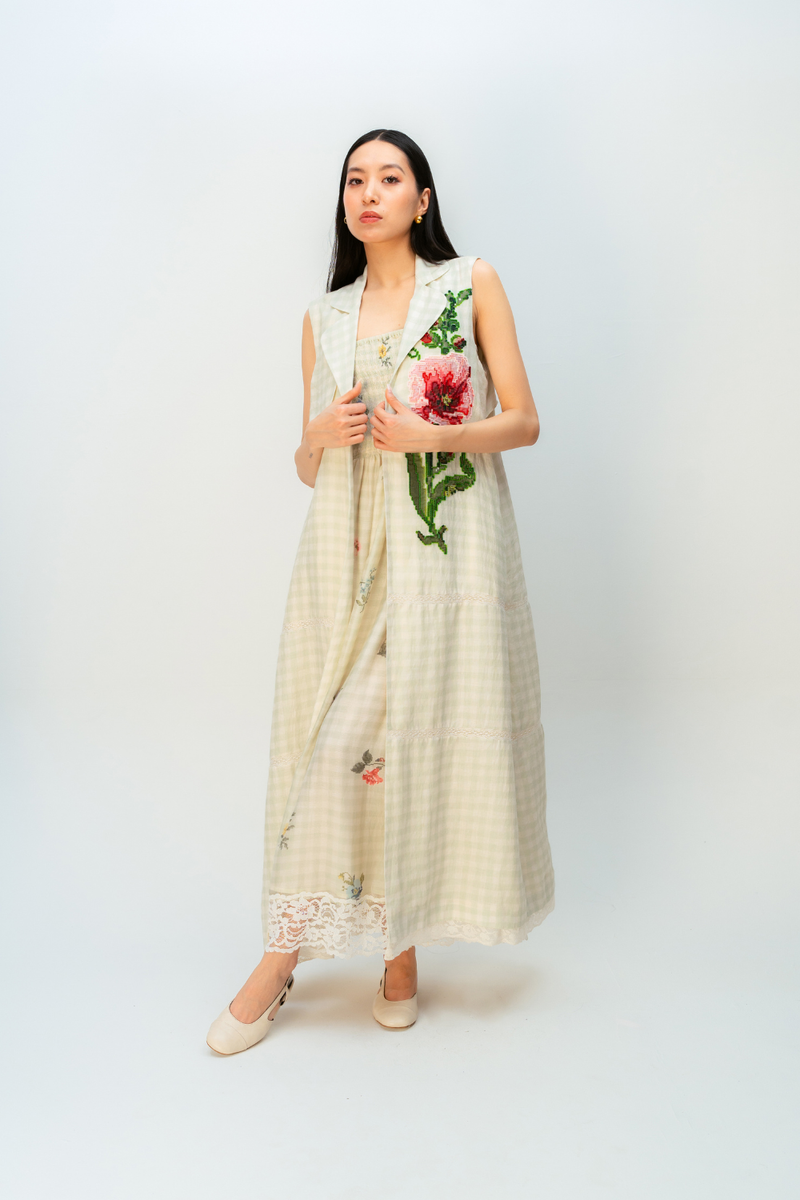 Summer Shimmer Trench linen jacket/overlay by Ode to Odd in green for women in Singapore