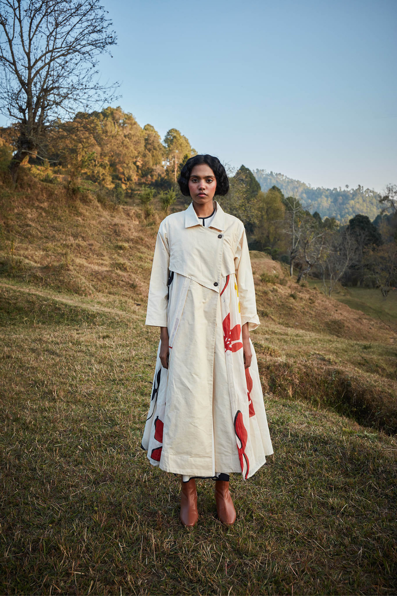 Icebound Trench coat cotton by Khara Kapas in white for women in Singapore
