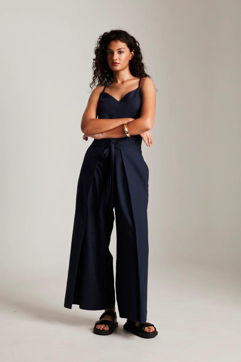 Navy Co-Linen Wrap Pants