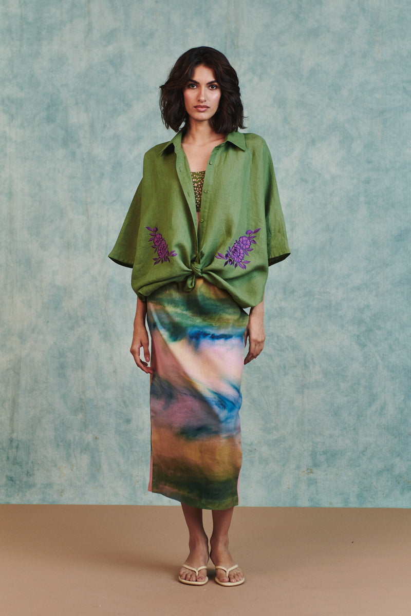 Prism Co Linen Midi Skirt cotton linen skirt by Saphed in ombre for women in Singapore