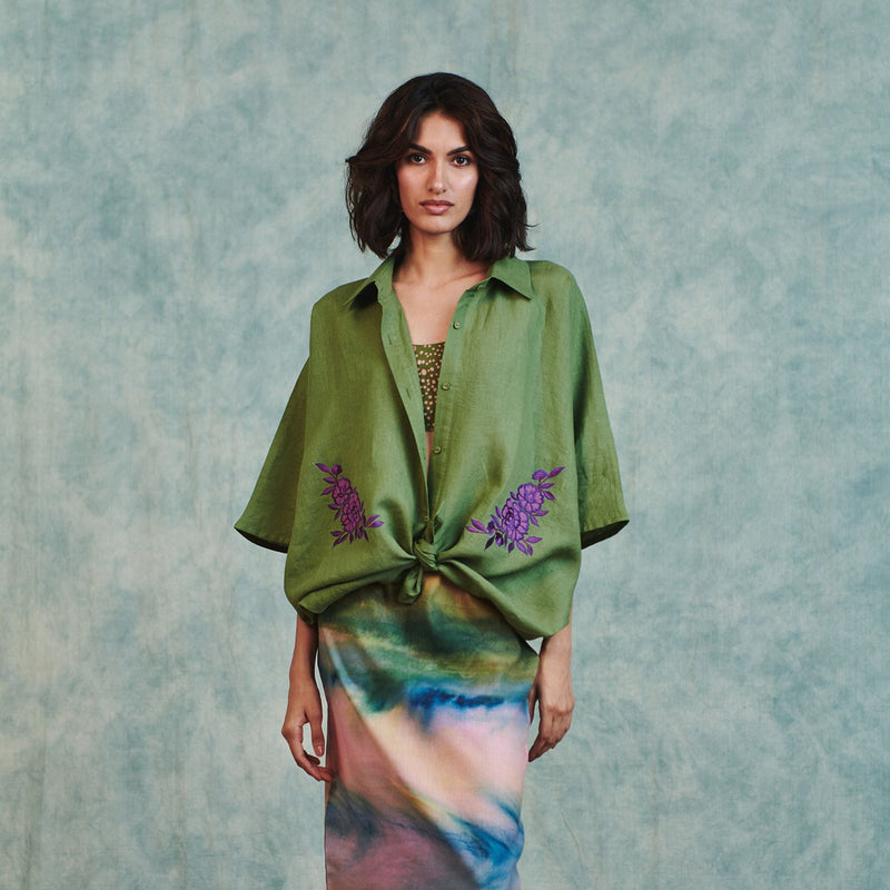Prism Co Linen Midi Skirt cotton linen skirt by Saphed in ombre for women in Singapore
