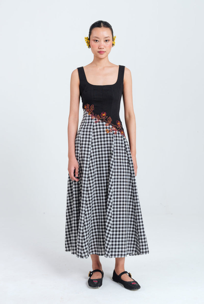 Groove Handloom Panelled Dress handwoven cotton dress by JodiLife in black, white for women in Singapore