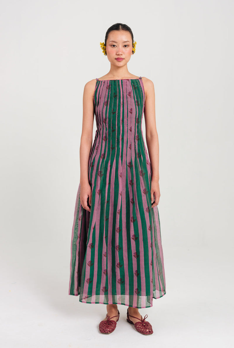 Twirl Pleated Dress mul chanderi dress by JodiLife in pink, green for women in Singapore