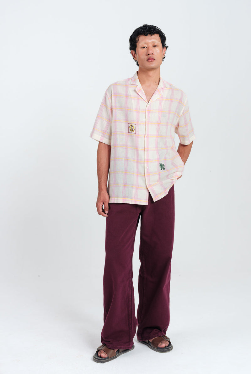 Chataai Men Shirt cotton shirt by Jodi Men in white, pink for men in Singapore