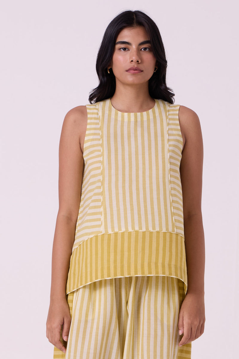 Asahi Yellow Striped Handwoven Tent top handwoven cotton top/shirt by The Summer House in yellow for women in Singapore