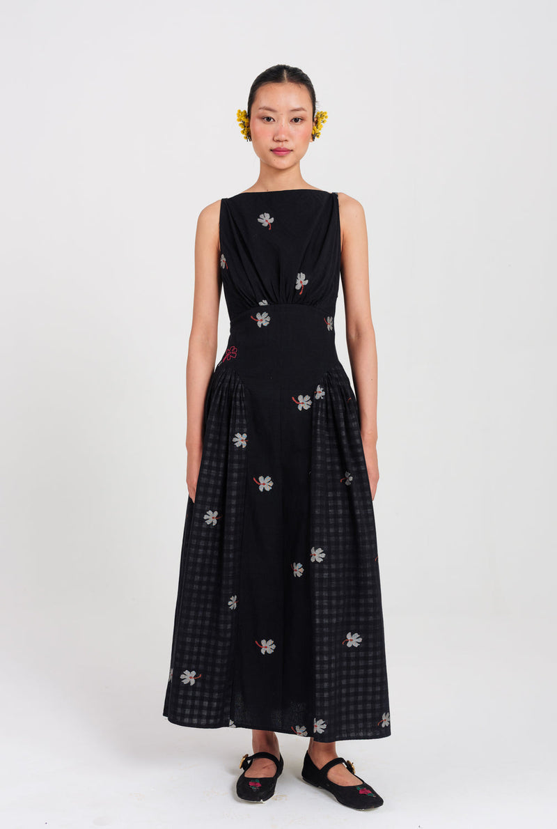 Leap Jamdani Panel Dress jamdani dress by JodiLife in black for women in Singapore