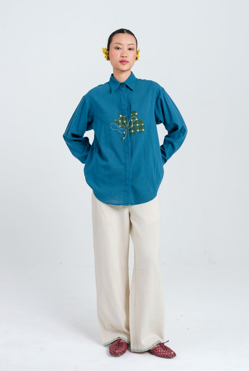 Ether Handloom Shirt kala cotton top/shirt by JodiLife in blue for women in Singapore