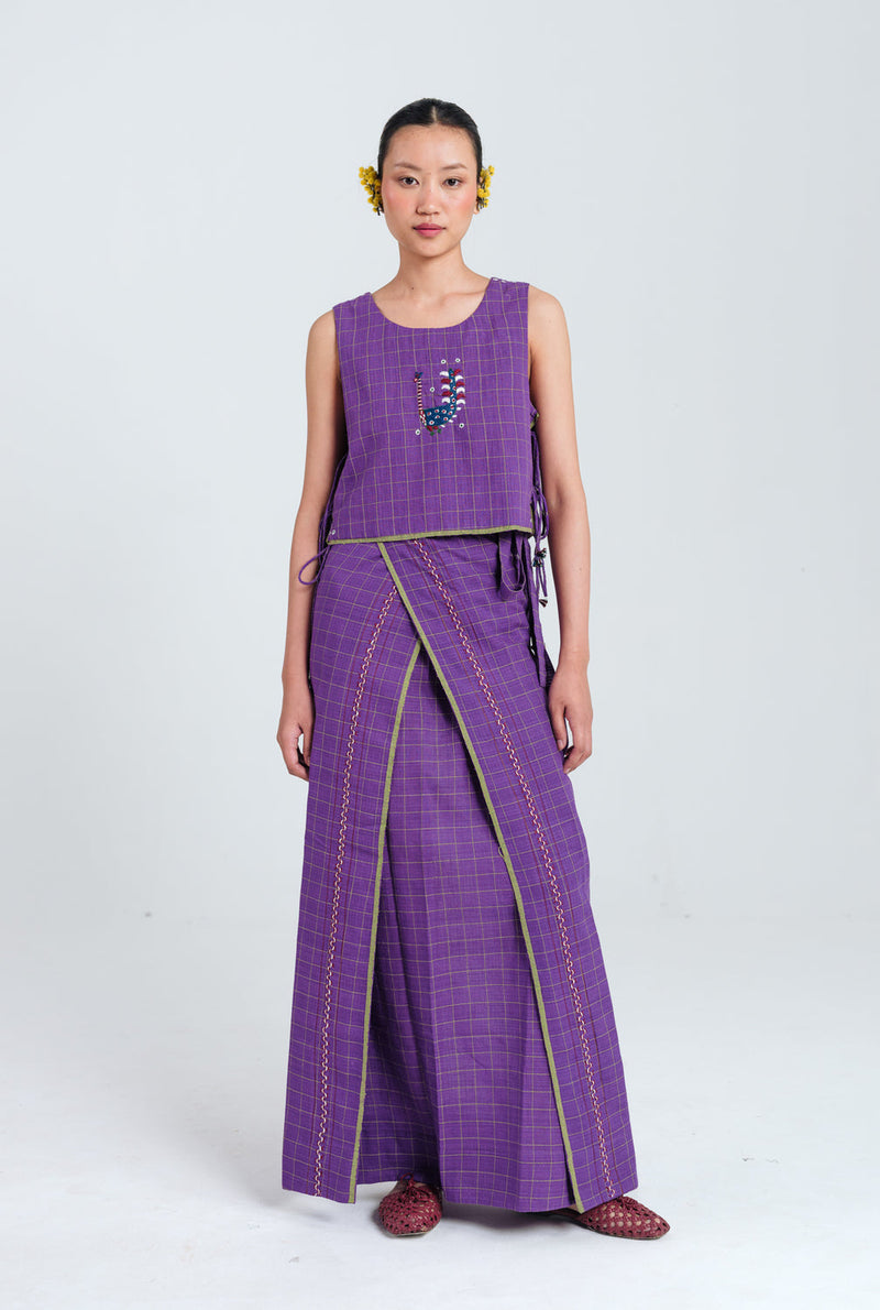 Drift Handloom Lungi handwoven cotton skirt by JodiLife in purple for women in Singapore