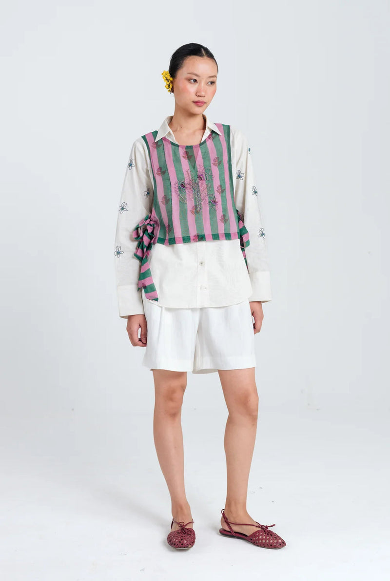 Twirl Overlay mul chanderi jacket/overlay by JodiLife in pink, green for women in Singapore