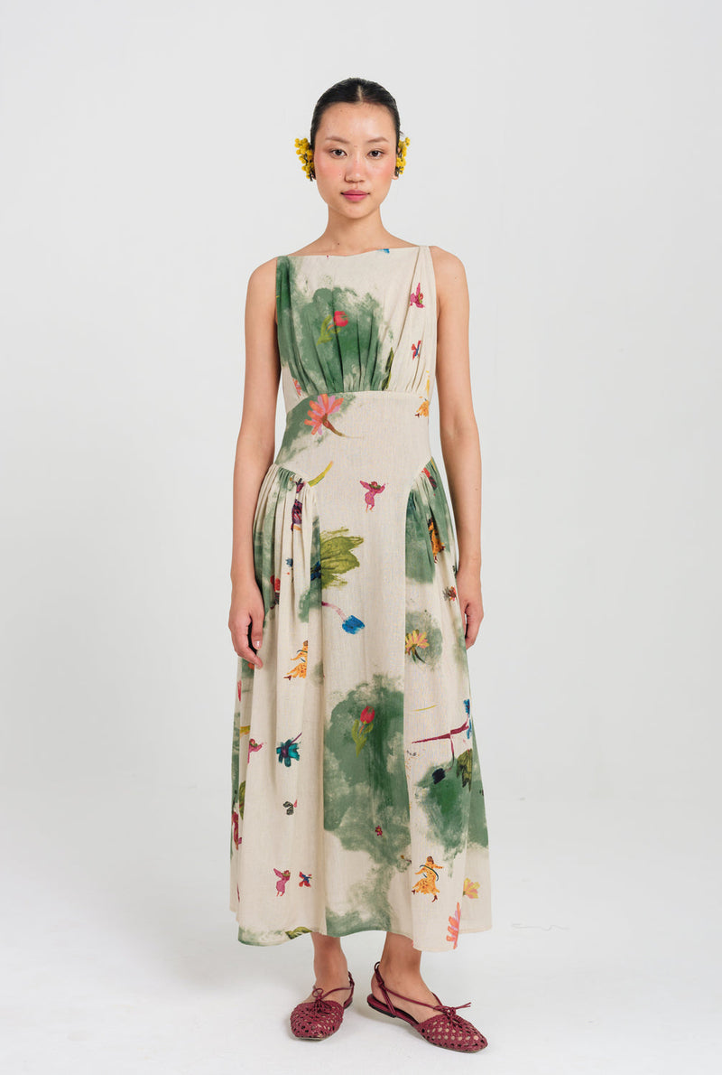 Sway Panel Dress cotton flex dress by JodiLife in offwhite, green for women in Singapore