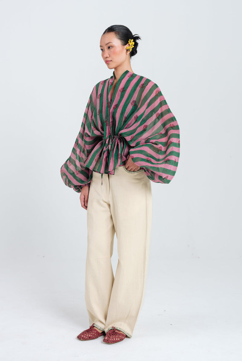 Twirl Overlay Jacket mul chanderi jacket/overlay by JodiLife in pink, green for women in Singapore