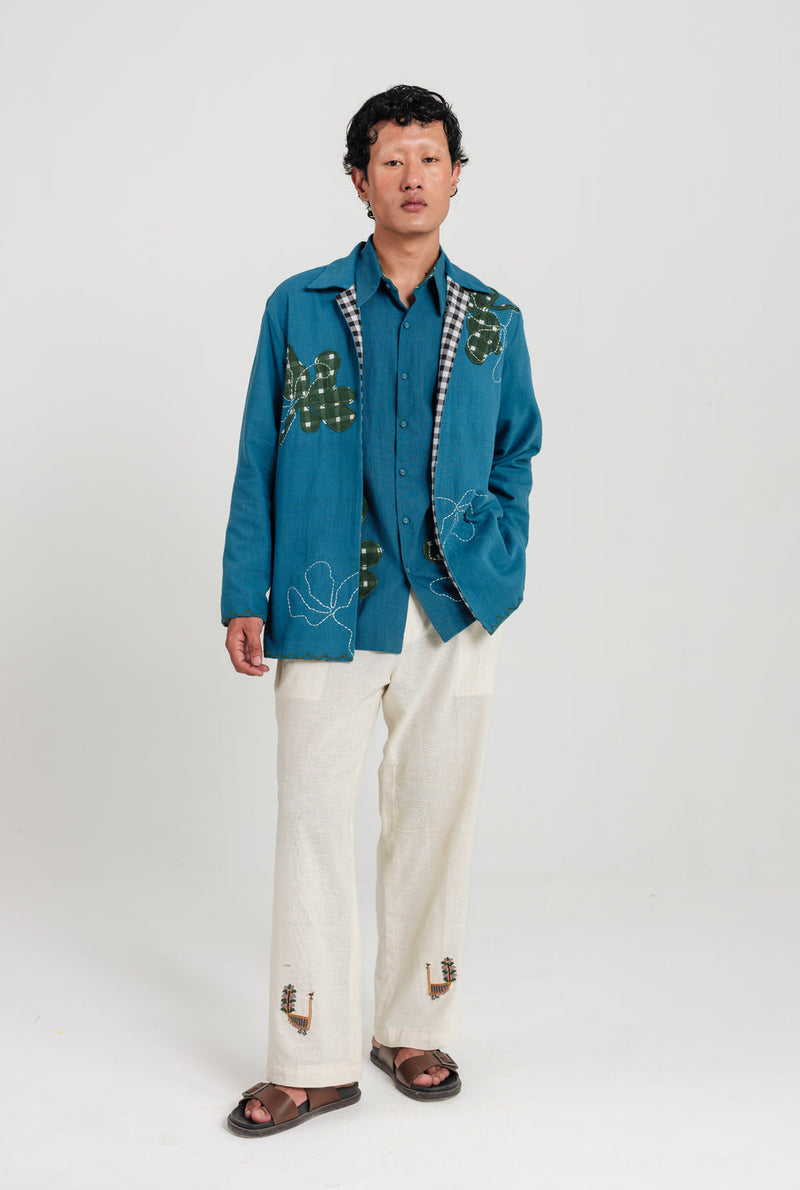 Ether Handloom Men Jacket kala cotton jacket by Jodi Men in blue for men in Singapore