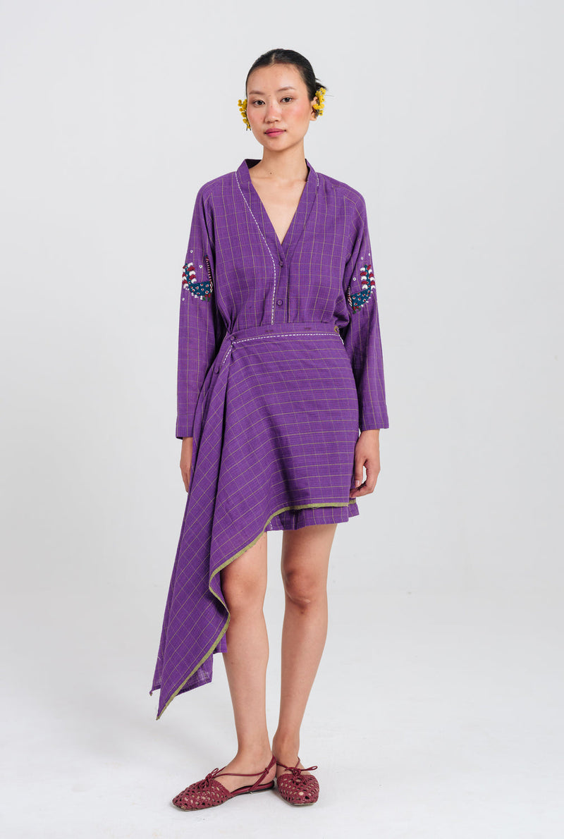 Drift Handloom Tunic Dress handwoven cotton dress by JodiLife in purple for women in Singapore